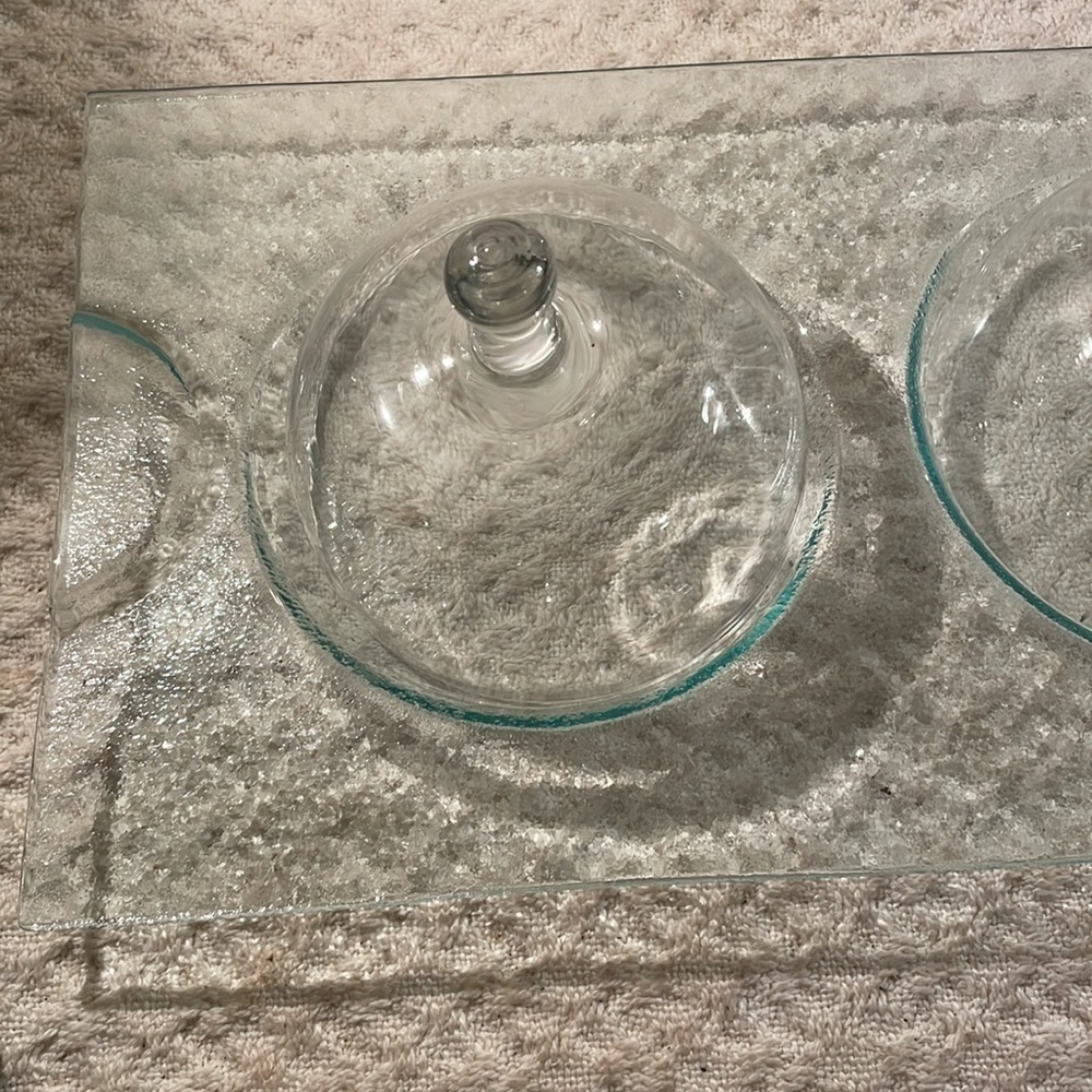 Glass Dome (3) Textured Glass Serving Tray Mint Condition
